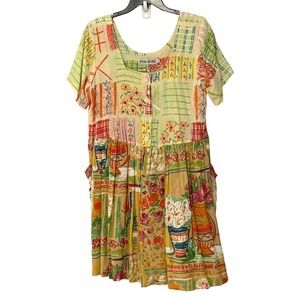 Jams World Bohemian Patchwork Floral Midi Dress Women's Size Medium